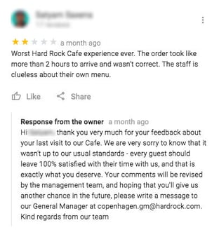 An example of a good response to a negative review
