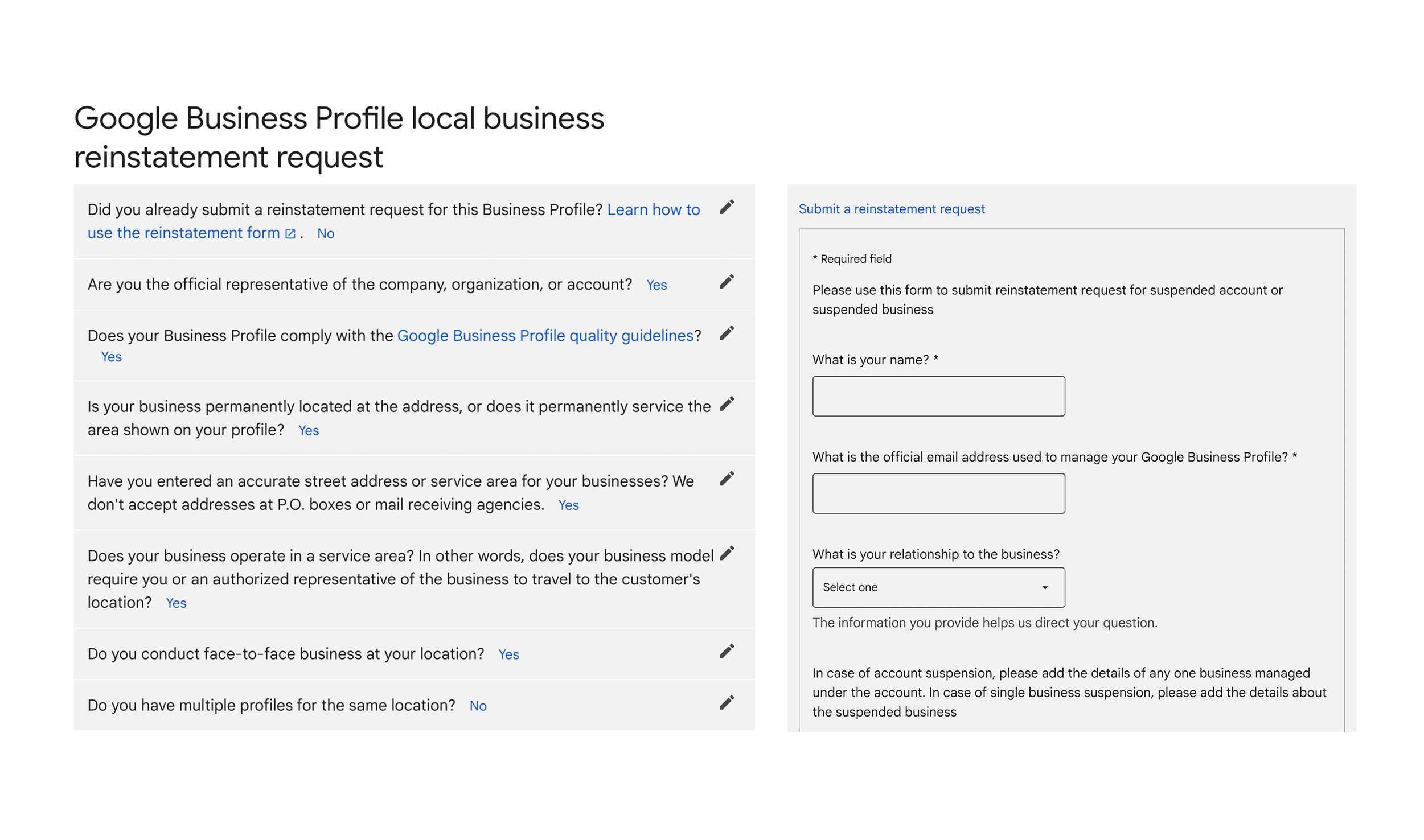 Reinstate Google Business Profile