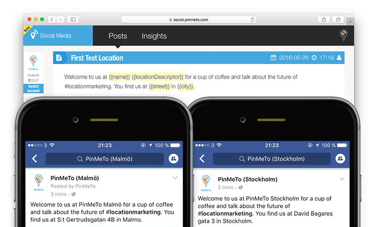 Figure 4. Illustration of custom post creation using a single message in PinMeTo's Social Manager