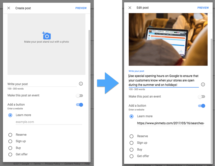 Example post creation using a blog URL and the 