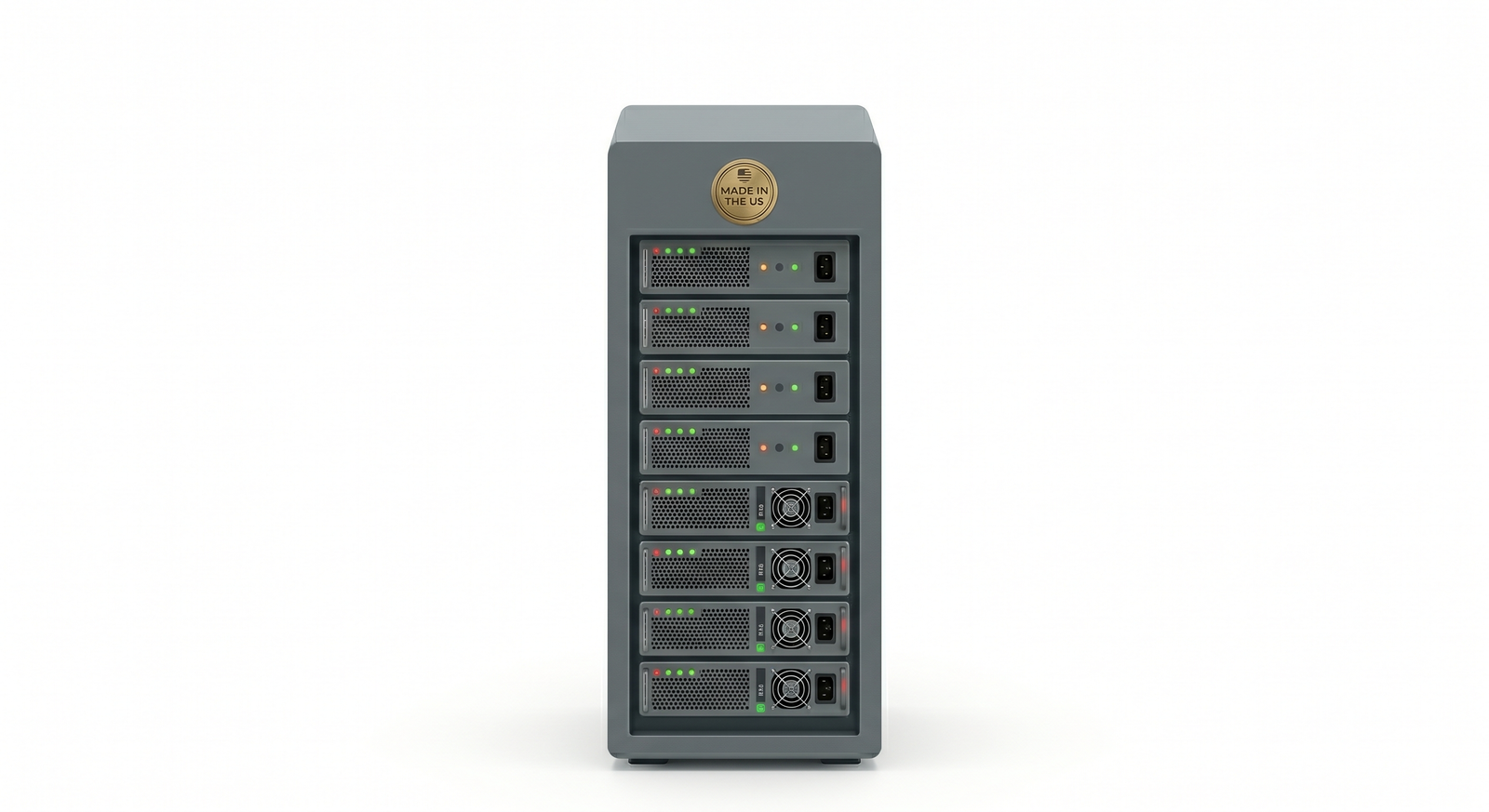 Server rack in a European data center, representing the secure EU-based infrastructure behind ISO 27001-certified local SEO software