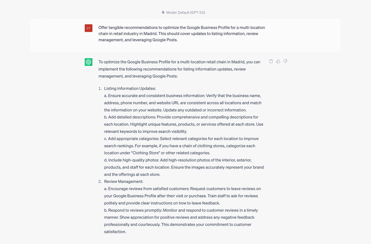 ChatGPT prompts for Google Business Profile