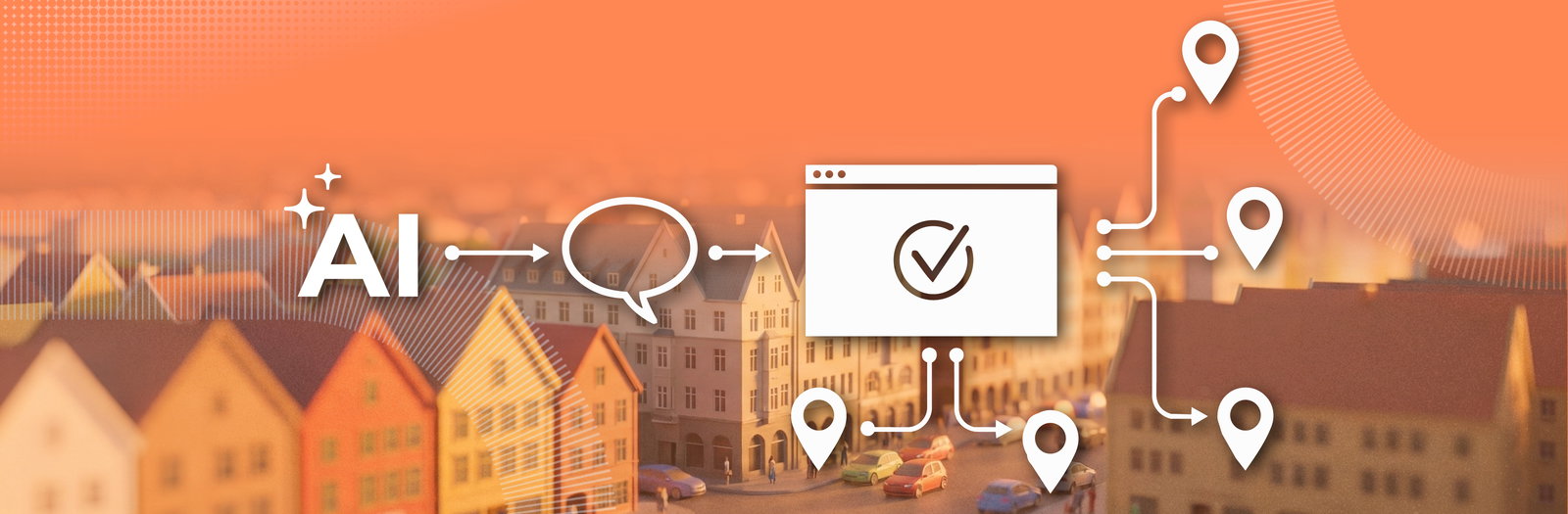 Illustration of AI agents discovering multiple business locations across a city