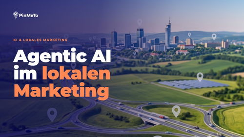 Blog-Titelbild Agentic AI im lokalen Marketing: Luftaufnahme einer Stadt und eines Autobahnkreuzes mit Standort-Pins
