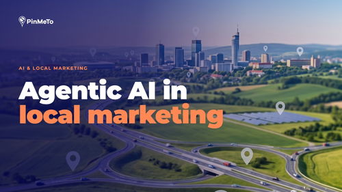 Agentic AI in local marketing blog cover: an aerial view of a city and highway interchange dotted with location pins