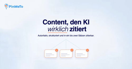 Lokaler Content, den KI wirklich zitiert: drei Quellkarten mit orangefarbenen Haken, verbunden mit der Überschrift, auf hellblauem Hintergrund