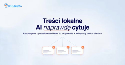 Treści lokalne, które AI naprawdę cytuje: trzy karty źródeł z pomarańczowymi znacznikami połączone z nagłówkiem, na jasnoniebieskim tle