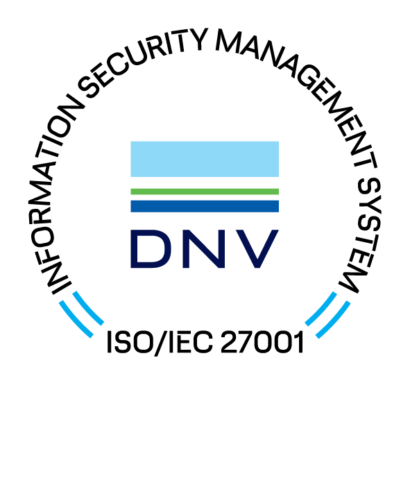 DNV certification mark: Information Security Management System, ISO/IEC 27001